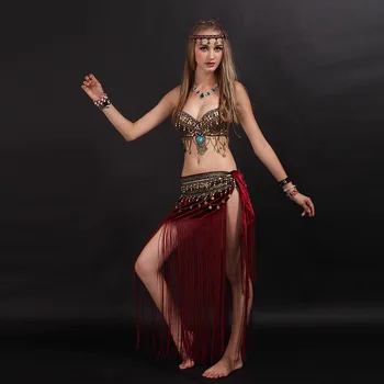 Veľkosť S-XL Brušného Tanca Oblečenie Tribal 2ks Sada Mincí Podprsenka, Strapec Hip Šatku Tribal Belly Dance Kostým Nastavenie Výkonu