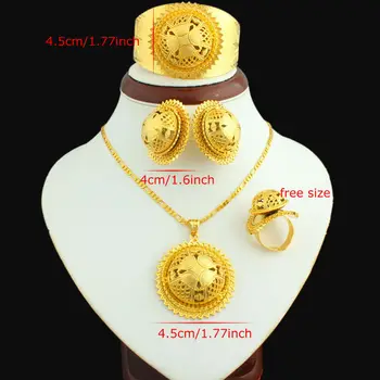 Veľká Veľkosť Etiópskej Šperky Sady 24K Zlata Farba Náhrdelník/Náušnice/Krúžok/Náramok/Prívesok Ženy, Svadobné Eritrea Svadobných Doplnkov