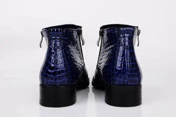 Veľká veľkosť EUR46 serpentíny modrá / čierna poukázal na šaty, topánky pánske členkové topánky pravej kože svadobné topánky