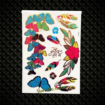 Veľká Veľkosť Henna Motýľ Zlato Flash Kovové Dočasné Jednorazové Tetovanie Ruže Kvet Tetovanie Vložiť Papier Samolepiace Zdravie 57