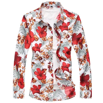 Veľká veľkosť jeseň farbu Kvetu tričko pánske ležérne módne dlhý rukáv košele pánske vysoko kvalitné bavlnené košele mužov plný size7XL
