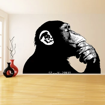 Veľká Čierna Opice Myslenie Samolepky Na Stenu Vymeniteľné Vinyl Na Stenu Odtlačkový Realistické Inteligentné Opice Graffiti, Street Art Nástenné A630