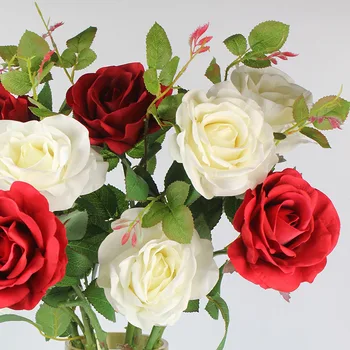 Veľké 10 Ks/Sada (Bez Váza alebo S Váza Na Výbere a) Umelé Kvety Home/Svadobné Dekorácie Skutočný Dotyk Kvetu Ruže