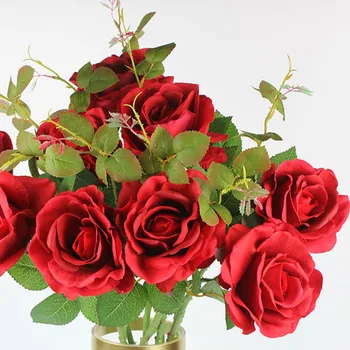 Veľké 10 Ks/Sada (Bez Váza alebo S Váza Na Výbere a) Umelé Kvety Home/Svadobné Dekorácie Skutočný Dotyk Kvetu Ruže