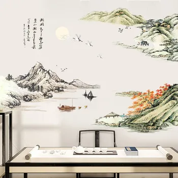 Veľké 140*190cm Nový Čínsky Štýl krajinomaľbou Samolepky na Stenu Vintge Plagát Domova Stenu nástenná maľba