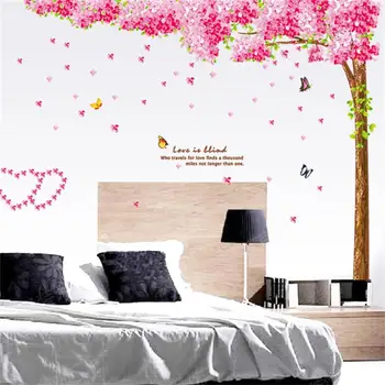Veľké Čerešňové kvety kvet, Strom, Motýľ, Láska Stenu, Nálepky Umenie Odtlačkový Dievčatá Spálňa, Obývacia Izba Dekor Dekoratívne Nástenné