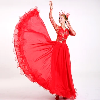 Veľké Šaty Žien Zbor Kostým Lady Fáze Tanečné Šaty s pokrývku hlavy Červená Národný Kostým Dievča Výkon Oblečenie 16
