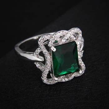 Veľký štvorec zelený kameň vintage šperky prstene pre ženy CZ krúžky na spoločenské, svadobné biele zlato farba CC203