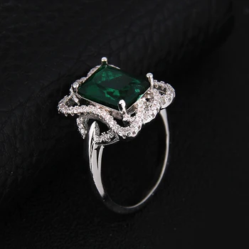 Veľký štvorec zelený kameň vintage šperky prstene pre ženy CZ krúžky na spoločenské, svadobné biele zlato farba CC203