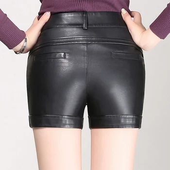 Veľmi kvalitné kožené Šortky ženy 2018 jar sexy vysoký pás čierne šortky plus veľkosti 4XL krátke nohavice ženy zimné šortky