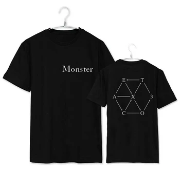 Veľmi nové kpop exo nový album šťastie monster tlač krátke sleeve t shirt lete exo t-shirt chanyeol sehun čaj