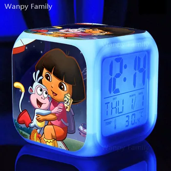 Veľmi Roztomilý Dora budíky,Svietiace LED Zmena Farby Digitálne budíky Pre deti izba Multifunkčné budík