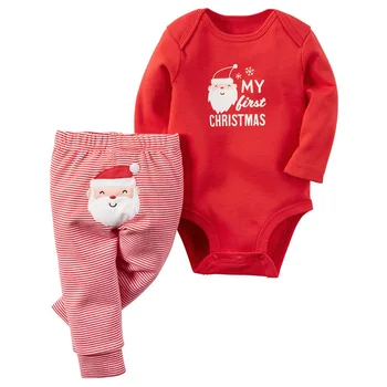 Vianočné Dieťa romper detská Bavlna Dlhým rukávom Jumpsuit Červená farba Šedá farba Sripe Leginy Nohavice, Oblečenie, Oblečenie Set sa