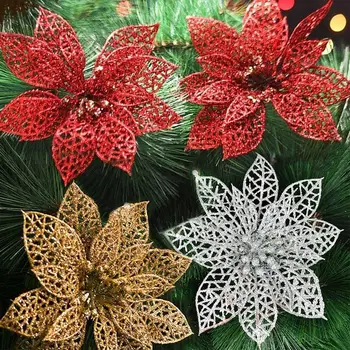Vianočné Kvety Vianočný Strom Dekorácie Duté Svadobné Party Dekor Dekoračné Umelé Kvety, Vianoce 3 Farby 6 palcový EH
