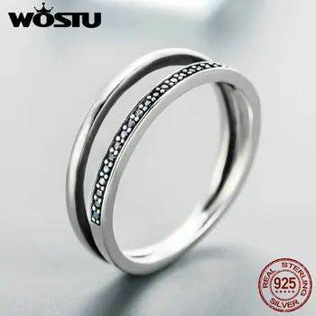 Vianočné WOSTU Nové Módne 925 Sterling Silver Black & White Dvojitej Vrstvy Prstene Pre Ženy, Luxusné S925 Šperky BKR082