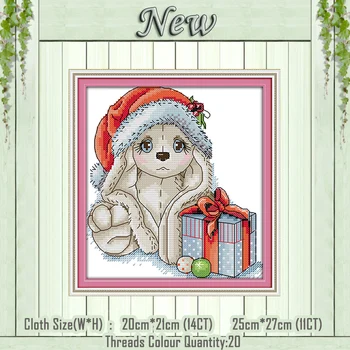 Vianočné šteňa psa cartoon dekor obrazy počíta tlačené na plátno DMC 14CT 11CT Cross Stitch Vyšívanie Súpravy súpravy na Vyšívanie
