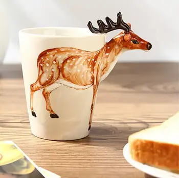 Vianočný darček Keramické káva, mlieko, čaj hrnček 3D 12 zvierat tvar Ručne maľované Jeleň Žirafa Jeleň Lev, Opica, Pes Slon pohár