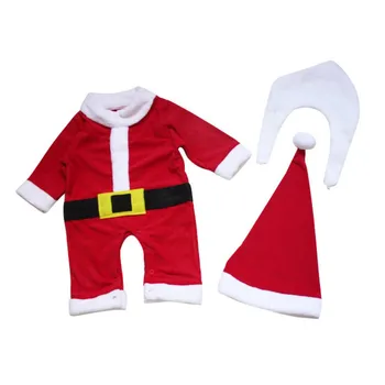 Vianočný Kostým Dieťa Jumpsuit Dieťa Santa Claus Cosplay Dlhý Rukáv Remienky+Hat +Zimné Fúzy Toddle Obleky 3 KS