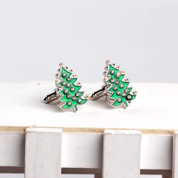 Vianočný stromček manžetové Dekoratívny strom, manžetové gombíky, francúzske Tričko bling crystal green smalt putá tlačidlo základné cuflinks pre ocka