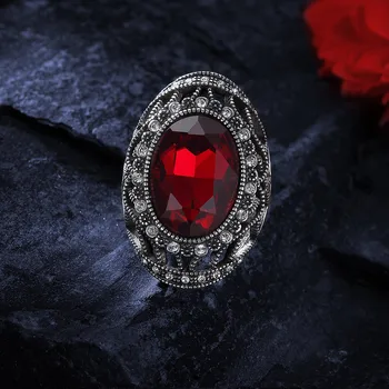 Viennois Vintage Oválne Prstene pre Ženy Veľký Červený Kryštál Punk Krúžok Žien Strieborná Farba Retro Šperky Duté Dizajn
