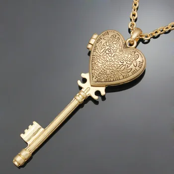 Viktoriánskej Zlato Veľké Skeleton Key Srdce Magnet Medailón Steampunk Reťazca Prívesok Náhrdelník Šperky
