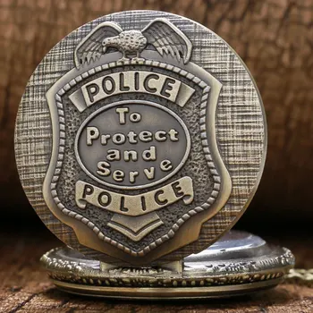 Vintage Bronze polícia chrániť a slúžiť Vreckové Hodinky Ženy Muži Laides Deti Steampunk Vreckové Hodinky s Reťazca Prívesok