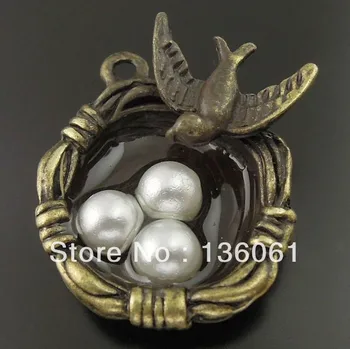 Vintage Bronze Vtáčie Hniezdo Olivet Vajcia Charms Prívesky Na Náramok, Náhrdelník Módne Šperky Vytváranie Guľôčky Značky DIY 10PCS Z1321