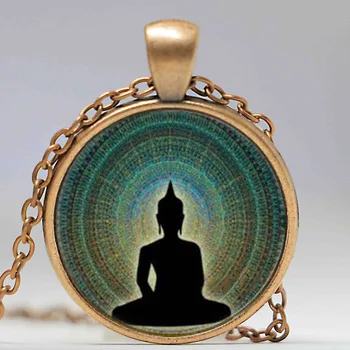 Vintage Buddha mandala Cabochon Sklo Bronz Náhrdelník Pre mužov, ženy Šperky