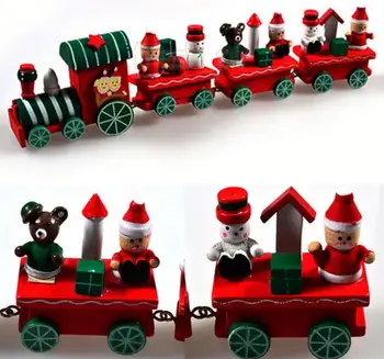 Vintage Drevo, Drevené Vianočné Ozdoby, Vianočné Dekorácie Santa Mini 4 Vlaky narodeninovej party dekor deti láskavosti výplň taška