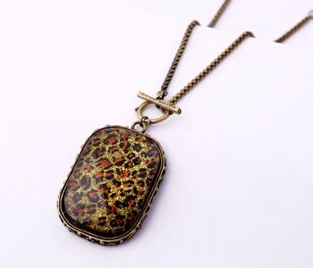 Vintage Leopard Tlač Živice Námestie Prívesok Náhrdelník Starožitné Zlata Farba Dlhý Náhrdelník Online Nakupovanie India Šperky
