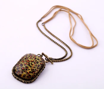 Vintage Leopard Tlač Živice Námestie Prívesok Náhrdelník Starožitné Zlata Farba Dlhý Náhrdelník Online Nakupovanie India Šperky