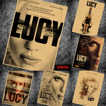Vintage Lucy Film Scarlett Johansson Morgan Freeman Kraft Papier Plagát, Bar, Kaviareň Obývacia Izba, Jedáleň, Dekoratívne Steny