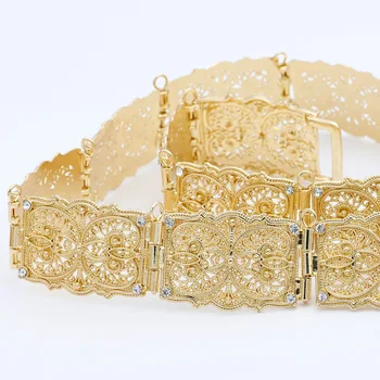 Vintage Luxusné Ženy Duté Kvet Pás Reťazca, Kryštálu, Zlata-Farebná Kovové Smalt Pás, Brucho Reťazca Indian Kráľovská Svadba Šperky