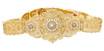 Vintage Luxusné Ženy Duté Kvet Pás Reťazca, Kryštálu, Zlata-Farebná Kovové Smalt Pás, Brucho Reťazca Indian Kráľovská Svadba Šperky