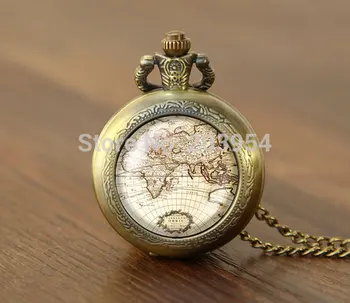 Vintage Mape Sveta Vreckové Hodinky 12pcs/veľa Náhrdelník medailón Veľkoobchod Široký Svet Antických Mapu Odrazové Priestor Globetrotter hodinky mužov