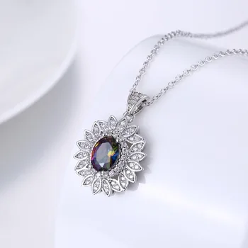 Vintage náhrdelník 925 Sterling Silver Prekrytie Mystic Rainbow Cubic Zirconia Náhrdelníky, prívesky pre ženy šperky P2026