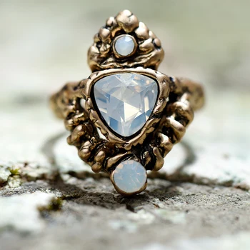 Vintage Trojuholník Biely Kameň Prstene Pre Ženy Retro Zliatiny Antique Gold & Silver Farba Vyhlásenie Prst Prsteň, Šperky Príslušenstvo
