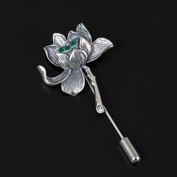 Vintage čistý 925 sterling silver lotus Zirkón brošne robiť dávnych dizajn výročie svadby jednoduché brošňa pre ženy šperky