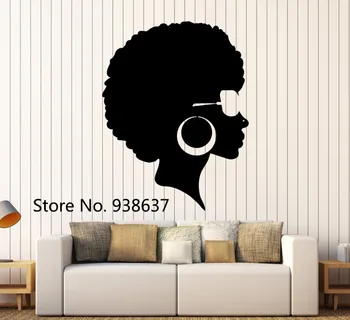 Vinyl Afro Účes Stenu Odtlačkový Black Lady Umenie Samolepky Pre Salón Krásy Vymeniteľné Dekor nástenná maľba custom color (Vlastné Farby k Dispozícii SA249