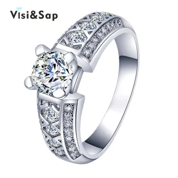 Visisap Luxusný Prsteň Retro Snubné prstene biele Zlato farebné Krúžky Pre Ženy ročníka zapojenie bague módne Šperky VSR177