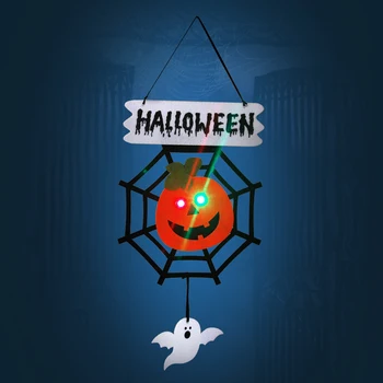 Visí Vitajte Prihláste sa pre Dvere s LED Svietiace Halloween Dekorácie Cobeweb s Tekvicové Čarodejnice Ghost pre Bar House Party Textílie