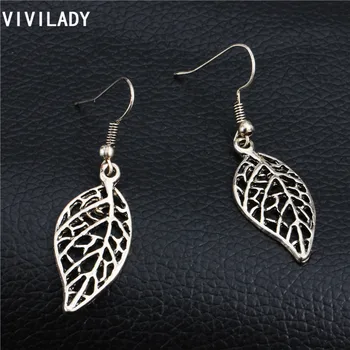 VIVILADY Trendy 3D Leaf Visieť Drop Náušnice Antique Silver Farba Duté Sa Ženy, Dievčatá Brincos Šperky Príslušenstvo Strana Dary