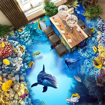 Vlastné 3D animovaný Podmorský Svet 3D Dlaždice Foto nástenná maľba Tapety, PVC Samolepiace Nepremokavé Deti Spálňa 3D Podlahy, Maľby