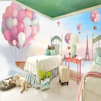 Vlastné 3D Plagát Tapety Cartoon Deti Miestnosti Dekorácie Ružová Hot Balón nástennú maľbu na Stenu Papier Dievčatá Spálňa Tapety Tlač