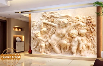 Vlastné 3d tapeta nástenná maľba roman reliéfne kamenné sochy bohyne Amor n Anjeli tv, spálňa, obývacia izba gauč reštaurácia pozadí
