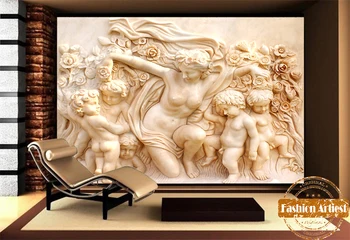 Vlastné 3d tapeta nástenná maľba roman reliéfne kamenné sochy bohyne Amor n Anjeli tv, spálňa, obývacia izba gauč reštaurácia pozadí