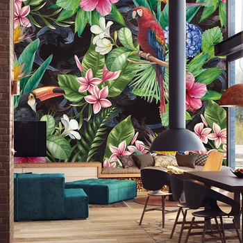 Vlastné 3D Tropických Dažďových Lesov Papagáj Leaf Foto nástennú maľbu, Tapety Obývacia Izba Reštaurácia, Kaviareň a Bar Pozadie Nástenné Maľby Fresky