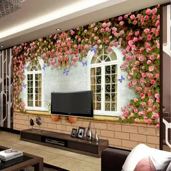 Vlastné foto tapety 3D obývacia izba, spálňa hotel kaviarni reštaurácia teplé retro ruže kvet dvere, tapety nástenná maľba