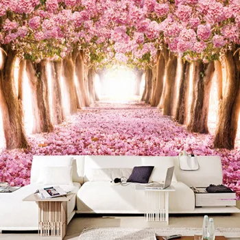 Vlastné Foto Tapety 3D Romantický Čerešňové Kvety Veľké Nástenné Ružová Kvetinové Tapety Pre Dievčatá Spálňa Steny Abstraktných De Parede 3D