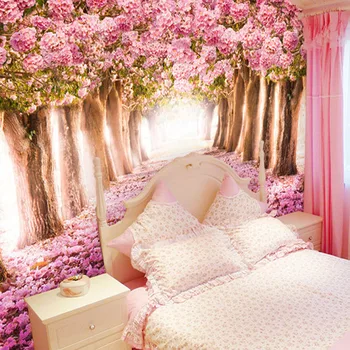 Vlastné Foto Tapety 3D Romantický Čerešňové Kvety Veľké Nástenné Ružová Kvetinové Tapety Pre Dievčatá Spálňa Steny Abstraktných De Parede 3D